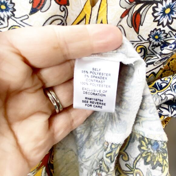 World Unity XXL Plus Womens Yellow Boho Print Multicolor Bell Sleeve Top - Picture 5 of 8